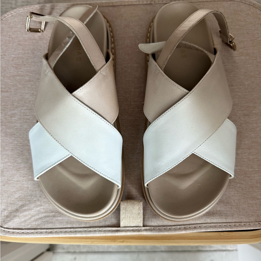 ALOHAS Beige and White Cross-Strap Sandals